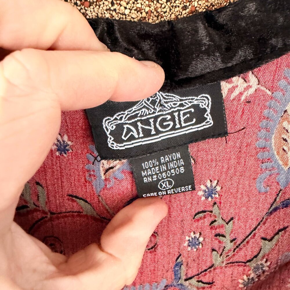 Angie Boho Paisley Kimono Robe Jacket Festival Cottage Red Black XL - Picture 6 of 7